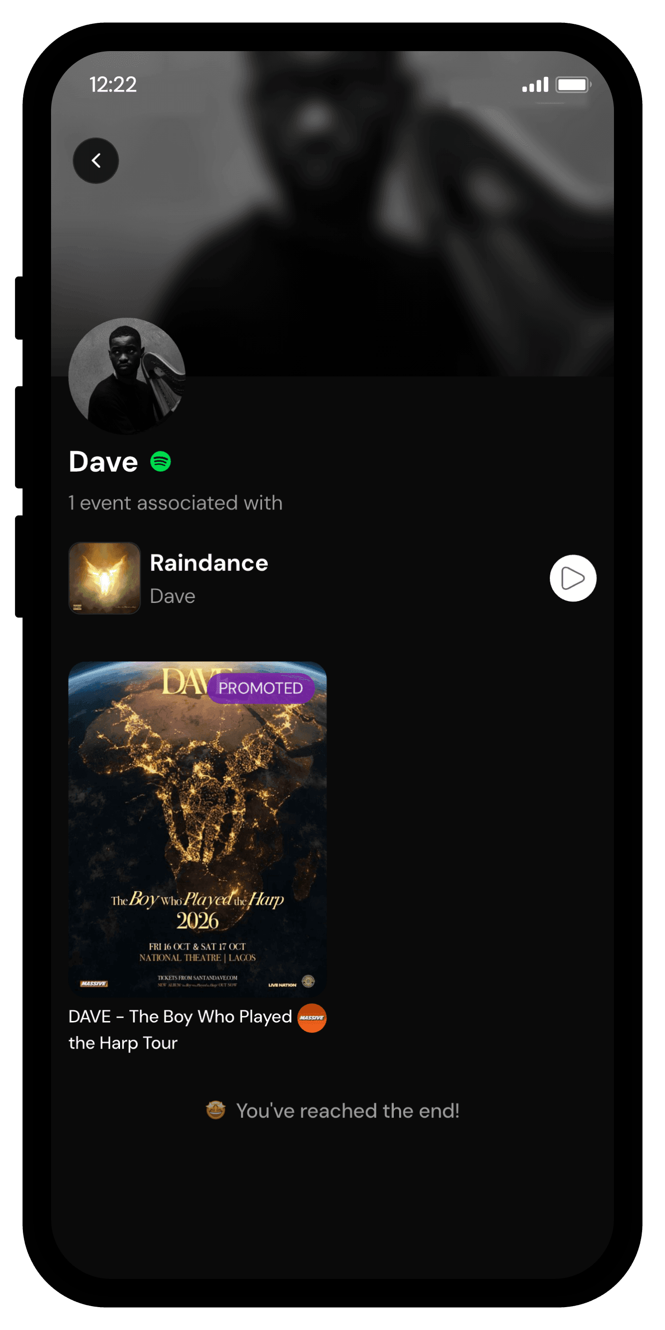artist page in the Jetron Ticket mobile app