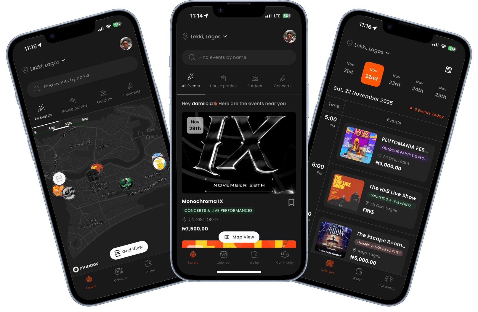 home page, map view and calendar view image