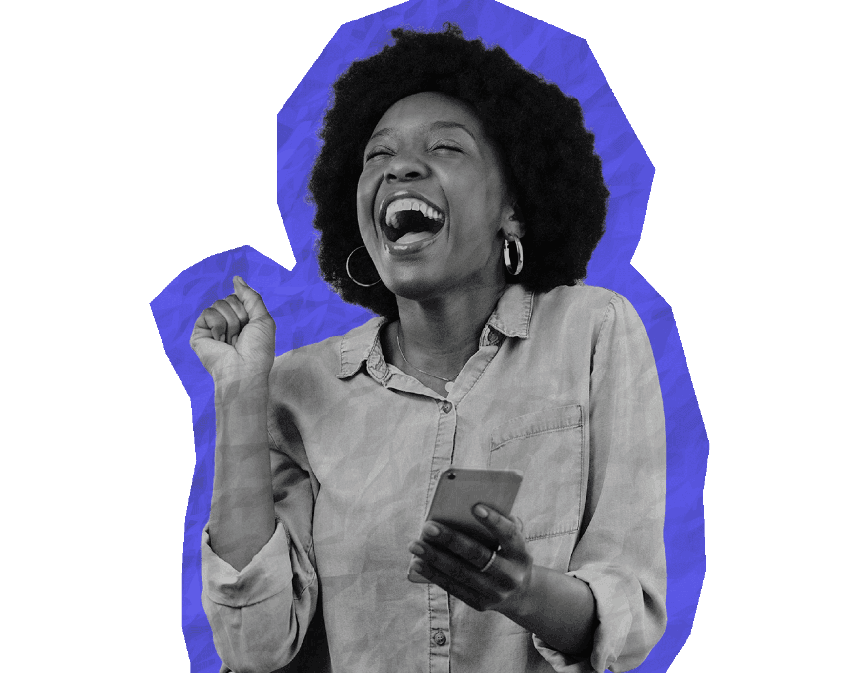 purple cutout of a happy lady wearing an afro